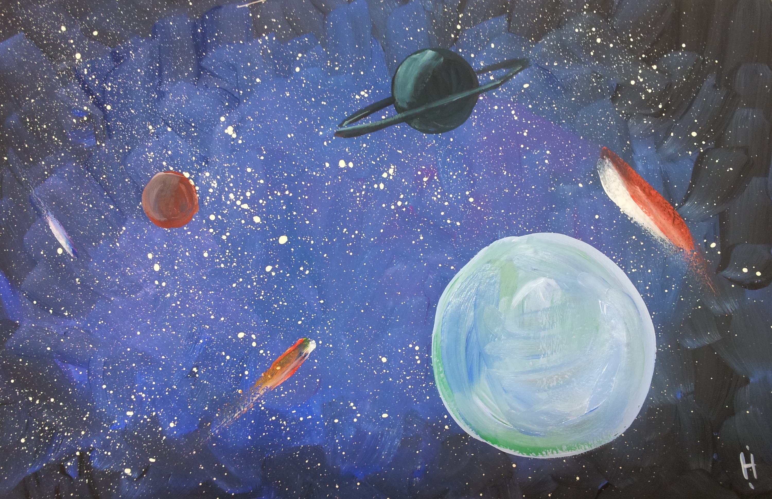 Рисуем космос пошагово. Космос гуашью. Космос красками для детей. Рисунок на тему космос. Правополушарное рисование космос.